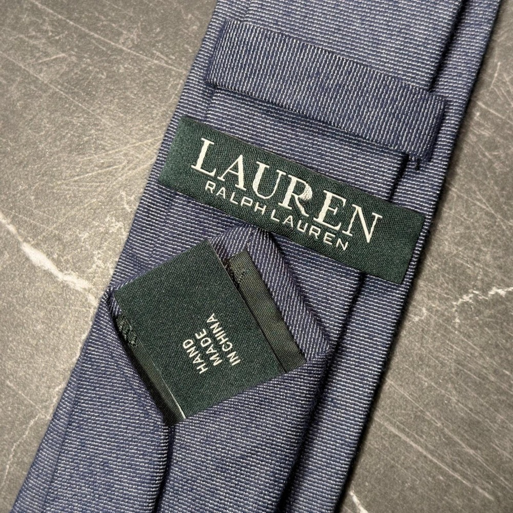 Vintage Lauren Ralph Lauren Mens Tie | Blue Cotton Silk Textured Solid | Y2K - Picture 3 of 7